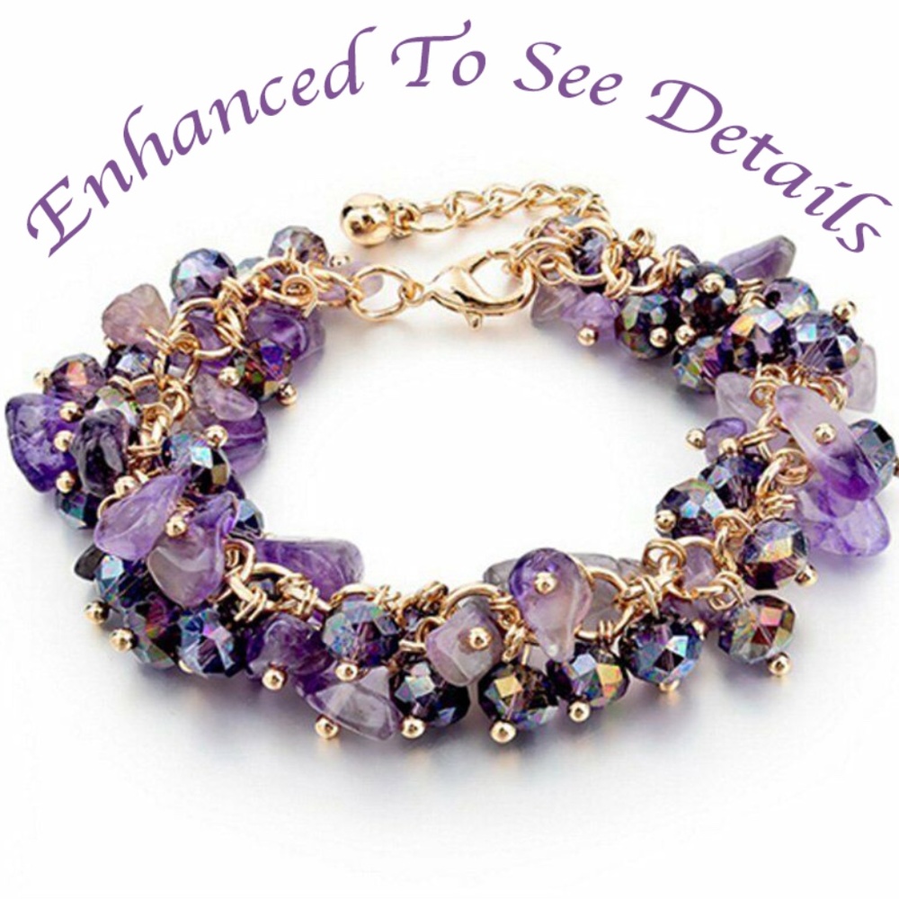 Natural Crystal Purple Stone Chipped Raw Bracelet - Up to 8" W/Extender - Picture 9 of 9